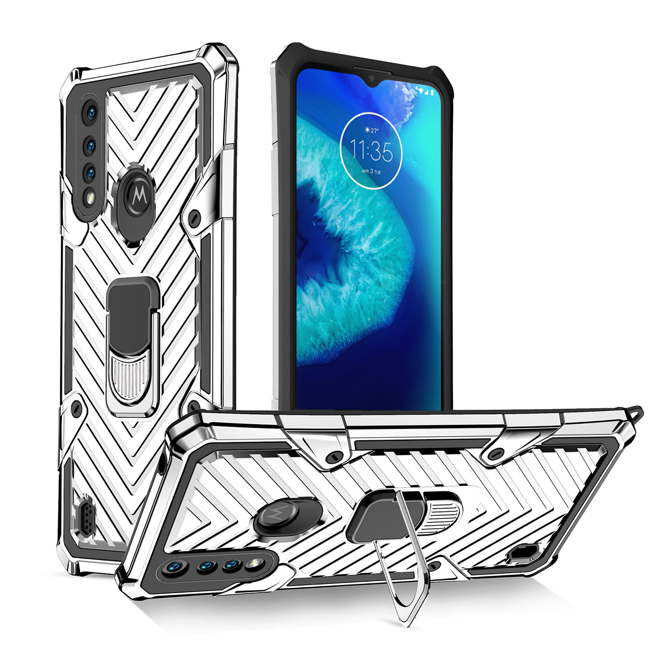 Reiko Kickstand Anti-Shock And Anti Falling Case for Moto G8 Power Lite In Silver